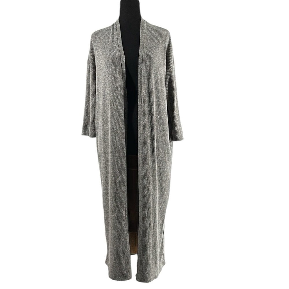 Oak + Fort duster ribbed long cardigan grey open cardigan light weight sz sm